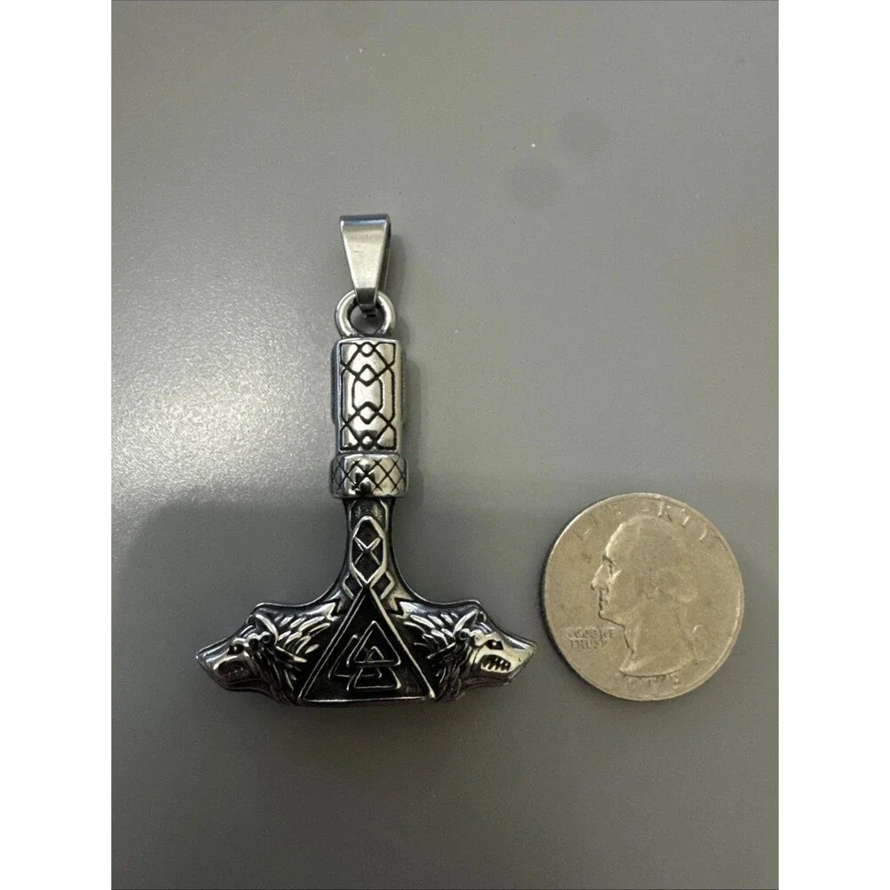 Thor Hammer Mjolnir Pendant Viking Stainless Steel 24” Chain Gift Axe Sword Mens